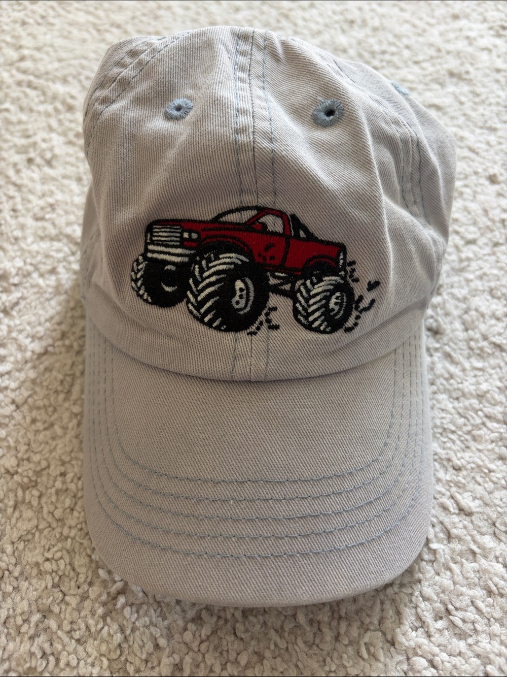 Kids Life Is Good Light Gray Cap with Red Monster Truck Embroidery
